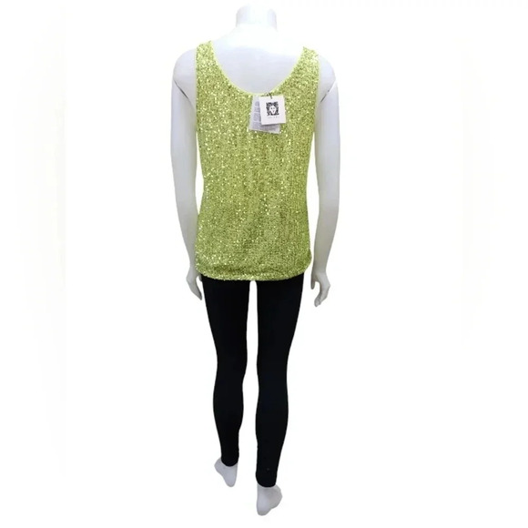 Anne Klein NWT Sleeveless Sequined Bright Green  Tank Size Medium - Picture 4 of 9